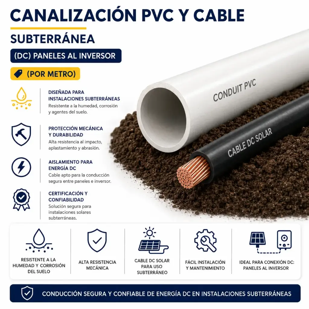 Canalización PVC y Cable - Subterránea -  (DC) Paneles al Inversor (POR METRO) 