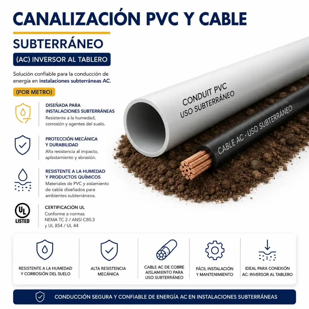 Canalización PVC y Cable - Subterráneo - (AC) Inversor al Tablero (POR METRO)
