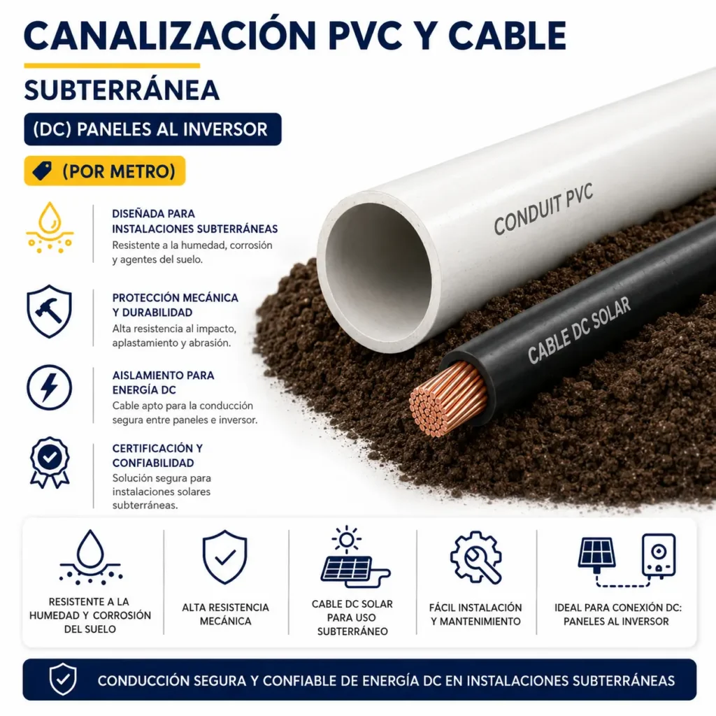 Canalización PVC y Cable - Subterránea - (DC) Paneles al Inversor (POR METRO)