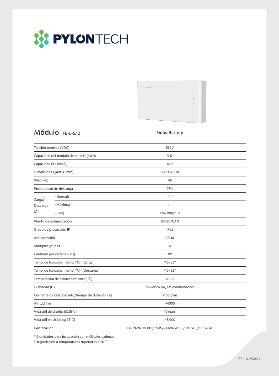 Batería Pylontech 5,12 kWh Fidus FB-L-5.12 - Imagen 5