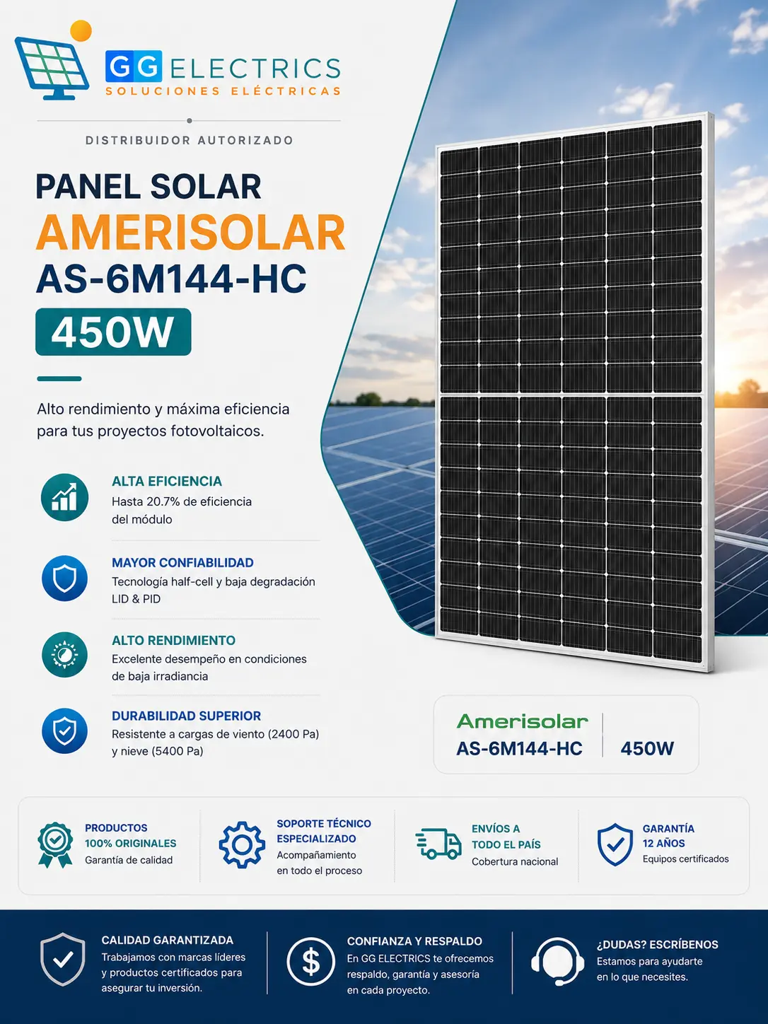 Panel Amerisolar 450W AS-6M144-HC - Imagen 3
